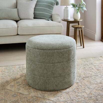 Chenille Round Ottoman with Tray