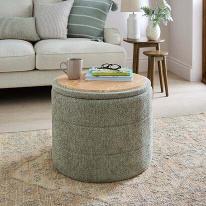 Chenille Round Ottoman with Tray