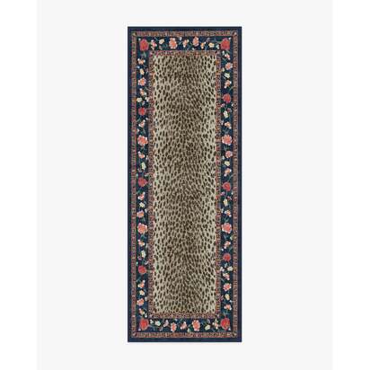Kensington Sapphire & Brown Flatwoven Rug by RIXO - 75 x 215 cm - Rug + Cushioned Pad System