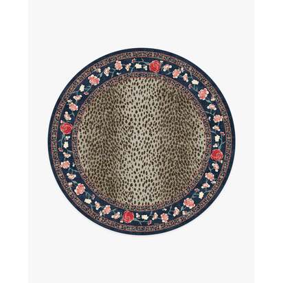 Kensington Sapphire & Brown Flatwoven Rug by RIXO - 245 Round cm - Rug + Cushioned Pad System