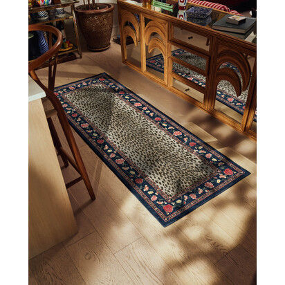 Kensington Sapphire & Brown Flatwoven Rug by RIXO - 245 Round cm - Rug + Cushioned Pad System