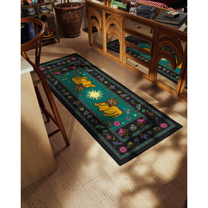 Lion’s Cub Charcoal Multicolour Flatwoven Rug by RIXO - 200 x 290 cm - Rug + Pad System