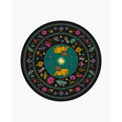 Lion’s Cub Charcoal Multicolour Flatwoven Rug by RIXO - 245 Round cm - Rug + Pad System
