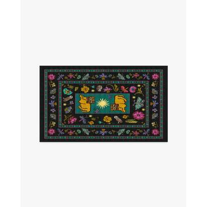 Lion’s Cub Charcoal Multicolour Flatwoven Rug by RIXO - 90 x 150 cm - Rug + Cushioned Pad System
