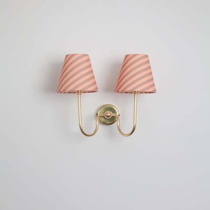 "Juno" Double Wall Light - Striped Linen, Raw Brass / Chalk Pink & Sherbert