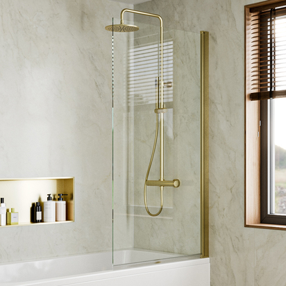 Crosswater Clear 6 6mm Brushed Brass Easy Clean Single Hinged Bath Screen - 1500 x 800mm