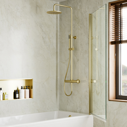 Crosswater Clear 6 6mm Brushed Brass Easy Clean Single Hinged Bath Screen - 1500 x 800mm