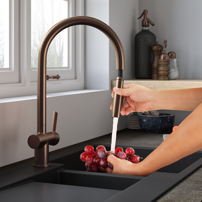 Just Taps VOS Pull Out Spray Single Lever Mono Kitchen Mixer - Brushed Bronze