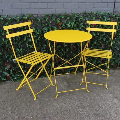  Woodside Outdoor Garden Patio Folding Table & Chair Bistro Set, Powder Coated Steel