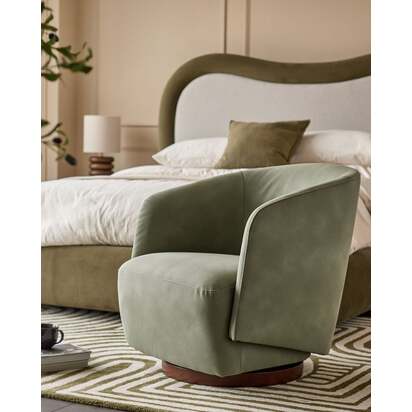 Natalia Sage Green Faux Leather Swivel Accent Chair | High Wrap-Around Back Design | 360-Degree Swivel Base | Curved Silhouette | Danetti