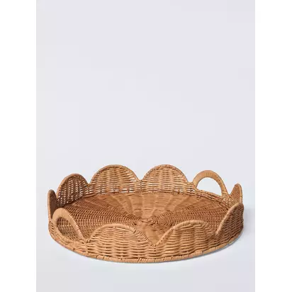 John Lewis Scalloped Round Rattan Tray, Natural Natural | 8x42x42