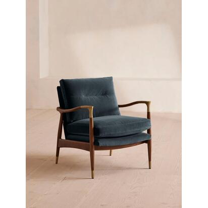 Theodore Armchair, Velvet, Grey Blue