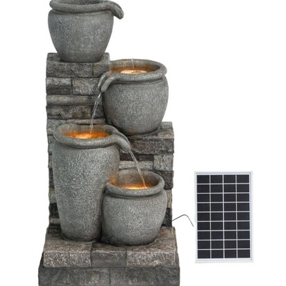 Solar Powered Water Fountain for Outdoor Living Spaces, Gray