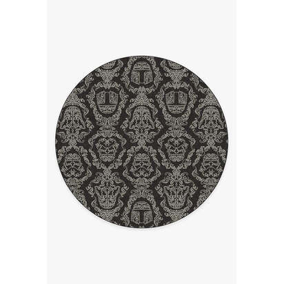 Dark Side Damask Charcoal Flatwoven Rug - 245 Round cm - Rug + Cushioned Pad System