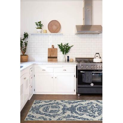 Dark Side Damask Delft Blue Flatwoven Rug - 245 x 305 cm - Rug + Pad System