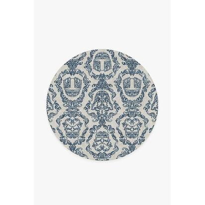 Dark Side Damask Delft Blue Flatwoven Rug - 185 Round cm - Rug + Pad System