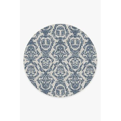 Dark Side Damask Delft Blue Flatwoven Rug - 245 Round cm - Rug + Pad System