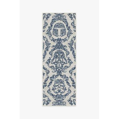 Dark Side Damask Delft Blue Flatwoven Rug - 75 x 215 cm - Rug + Cushioned Pad System