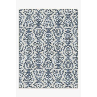 Dark Side Damask Delft Blue Flatwoven Rug - 275 x 365 cm - Rug + Cushioned Pad System