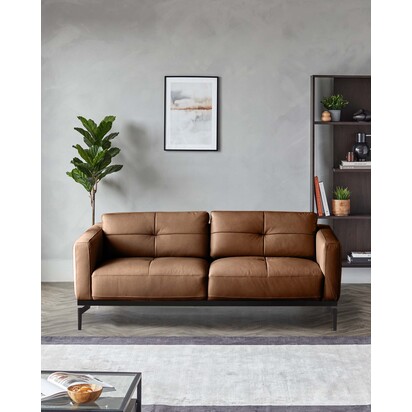 Colton Tan Leather 2 Seater Sofa | Adjustable Headrests | Refined Seam Detailing | Medium-Firm Support | Sleek 15cm Legs | Danetti