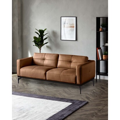 Colton Tan Leather 2 Seater Sofa | Adjustable Headrests | Refined Seam Detailing | Medium-Firm Support | Sleek 15cm Legs | Danetti