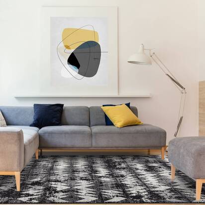 Carlton 3 200x290cm Chevron Black Rug NV28