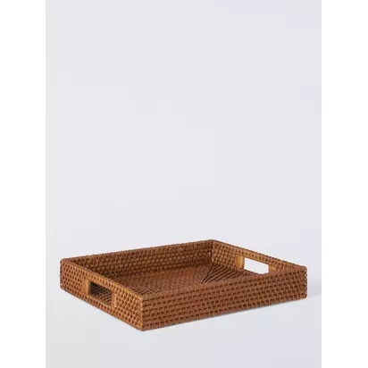 John Lewis Rattan Handled Tray, Natural Natural | 6.5x40x32cm