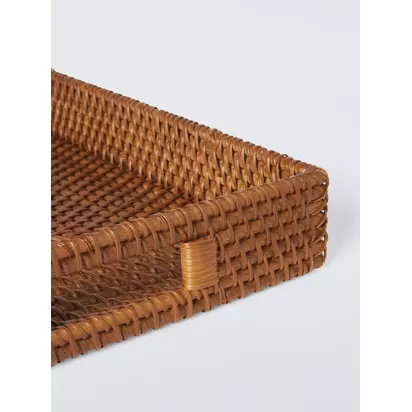 John Lewis Rattan Handled Tray, Natural Natural | 6.5x40x32cm