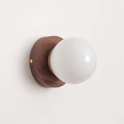Opal Glass Flush Wall Light - Hardwood, Walnut / IP20