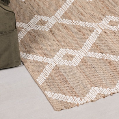 Woven Jute Rug with Wool Pattern 170x120cm