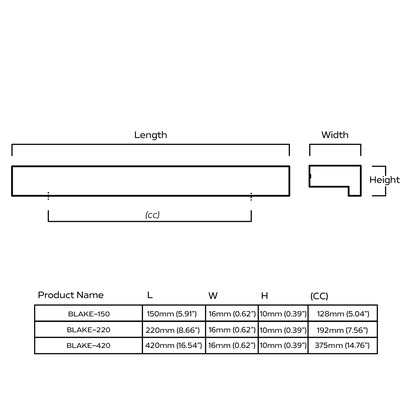 BLAKE Minimalist Handle - Brass - 150mm (128mm CC)