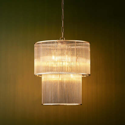 Loki two tiered chandelier in nickel with glass rods