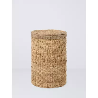 John Lewis Bulrush Cord Trim Laundry Basket, Natural | 60x40x40cm