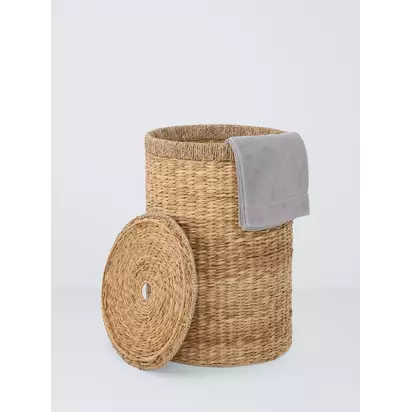 John Lewis Bulrush Cord Trim Laundry Basket, Natural | 60x40x40cm