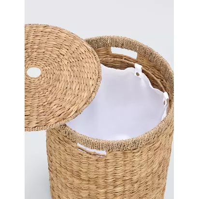 John Lewis Bulrush Cord Trim Laundry Basket, Natural | 60x40x40cm