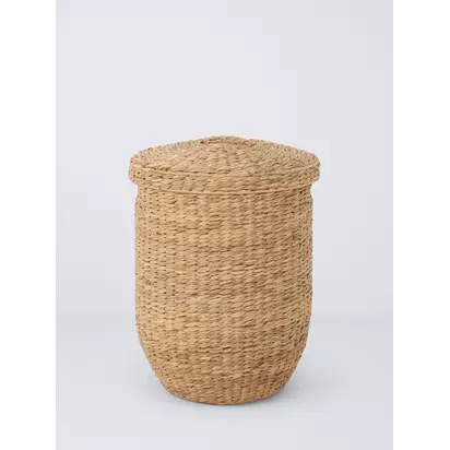 John Lewis Bulrush Circle Laundry Basket, Natural | 60x45x45cm