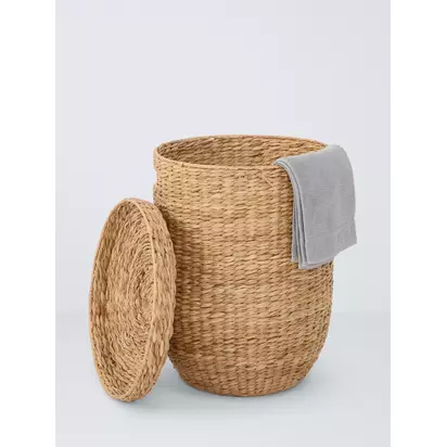John Lewis Bulrush Circle Laundry Basket, Natural | 60x45x45cm