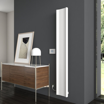 Carisa Boreas B Vertical Electric Single Panel Aluminium Radiator with Smart Wifi Thermostat - 1800 x 276mm - Textured White
