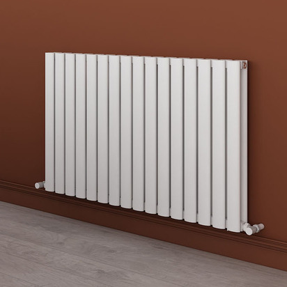 Carisa Tallis Oval Double Panel Horizontal Aluminium Radiator - 600 x 950mm - Textured White