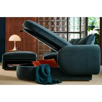 Ren Complete Set with RHF Storage Chaise in Juniper Aquaclean Clever Chenille