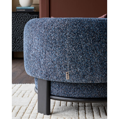 Florence Navy Fabric With Dark Wood Armchair | Rounded Shape With Chunky Armrests | Dark Wood Legs & Frame | Fixed Foam Cushions | Danetti