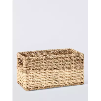 John Lewis Slim Seagrass Storage Basket, Natural/White | 15x30x15cm