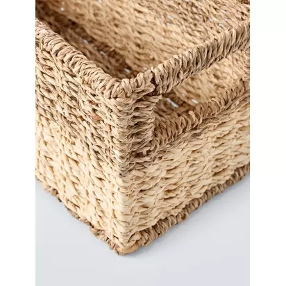 John Lewis Slim Seagrass Storage Basket, Natural/White | 15x30x15cm