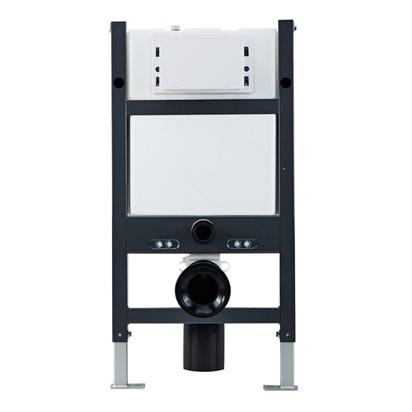 Drench Under Window Wall Hung Toilet Frame, Pneumatic Concealed Cistern & Dual Flush Plate with Round Buttons - Brushed Brass