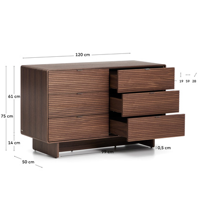 Norlen 6-drawer chest of drawers in walnut veneer FSC Mix Credit 120 x 75cm