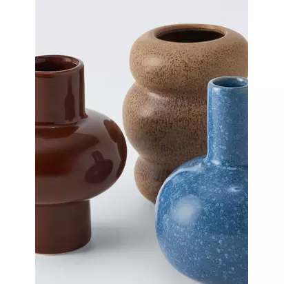 John Lewis Mini Stoneware Vases, Set of 3, H12cm Multi | Vase 1: 12 x 9.4 x 9.4Vase 2: 12 x 9.7 x 9.7Vase 3: 12 x 9.6 x 9.6