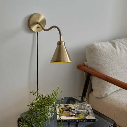Newton Industrial Goose Neck Adjustable Plug In Wall Light