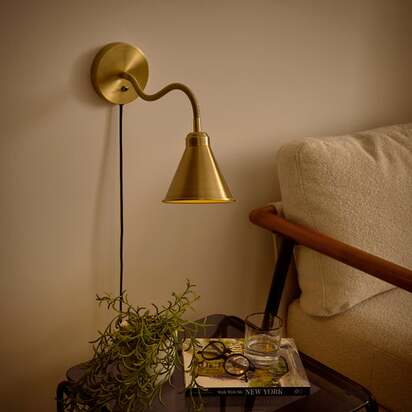 Newton Industrial Goose Neck Adjustable Plug In Wall Light