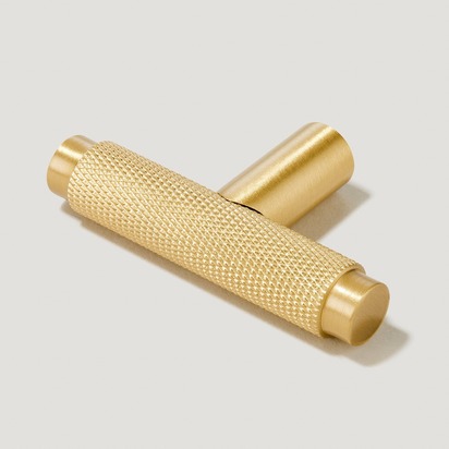 KEPLER Knurled Single T Handle - Brass - Handle with Backplate