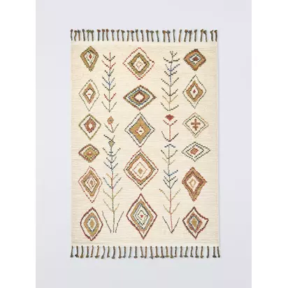 John Lewis Zahar Berber Wool Rich Hand Woven Rug, White/Multi White/Multi | L300 x W200 x D1.2cm